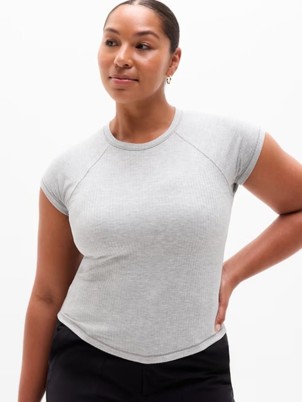 Athleta Grey Perfect Rib Short Sleeve Tee